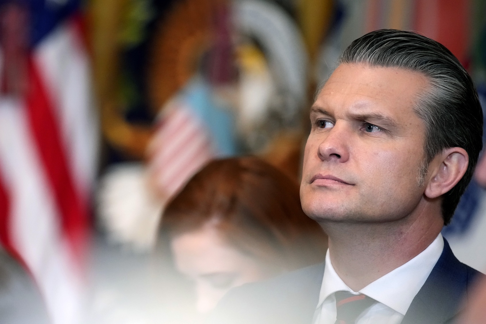 U.S. Secretary of War Pete Hegseth  attends a Medal of Honor Ceremony in the East Room of the White House on March 02, 2026. (Photo by Andrew Harnik/Getty Images)