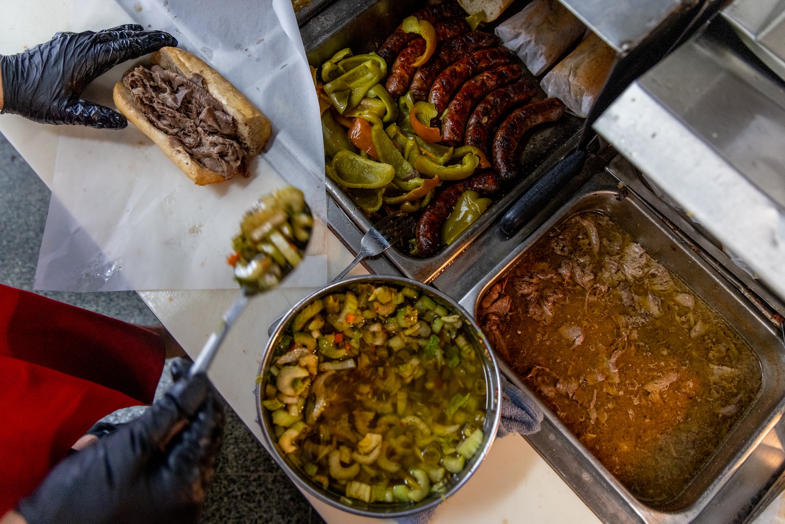Giardiniera being scooped at Mr. Beef (Kathleen Hinkel for The Washington Post via Getty Images)