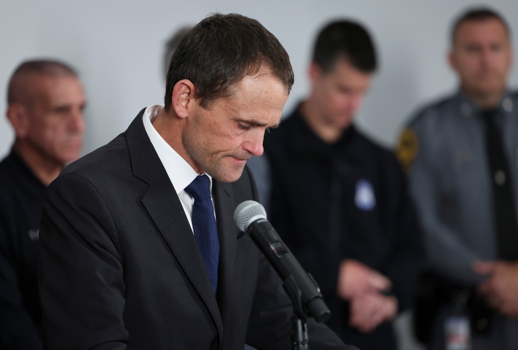 CHARLOTTESVILLE, VIRGINIA - NOVEMBER 14: University of Virginia President James Ryan speaks at a press conference related to an overnight shooting at the university on November 14, 2022 in Charlottesville, Virginia. (Win McNamee/Getty Images)