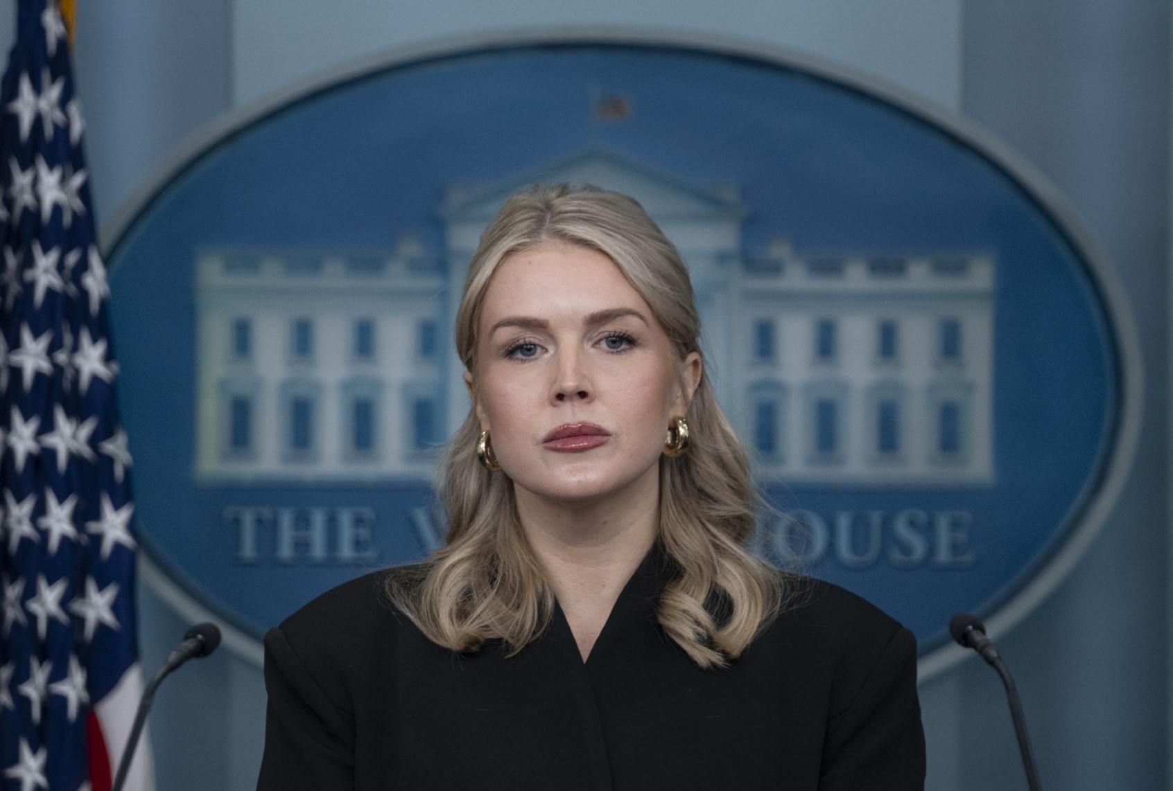 Karoline Leavitt speaks at the White House press briefing room in Washington DC, United States, on December 11, 2025. (Celal Gunes/Anadolu via Getty Images)
