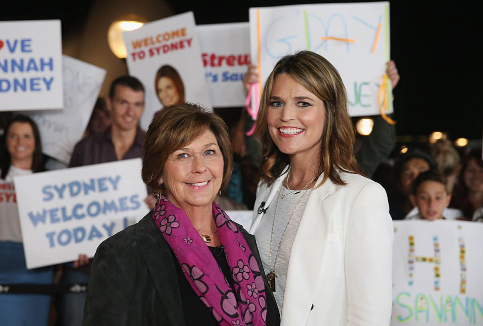 Savannah Guthrie poses alongside her mother Nancy Guthrie during a production break whilst hosting NBC's "Today Show" live from Australia at Sydney Opera House on May 4, 2015. (Photo by Don Arnold/WireImage)