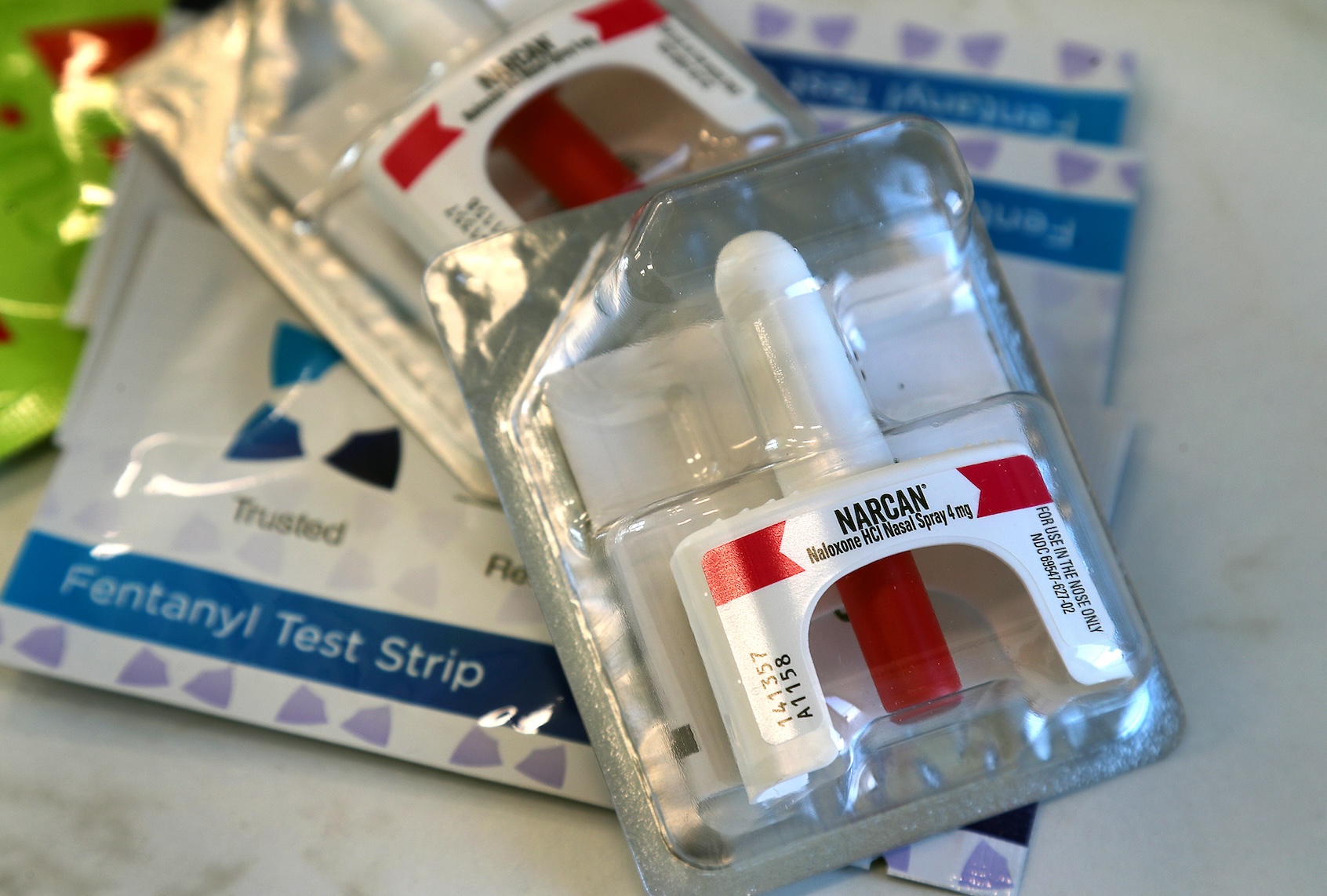 Narcan and fentanyl test strips are available for free at the Brockton Neighborhood Health Center. (Photo by John Tlumacki/The Boston Globe via Getty Images)