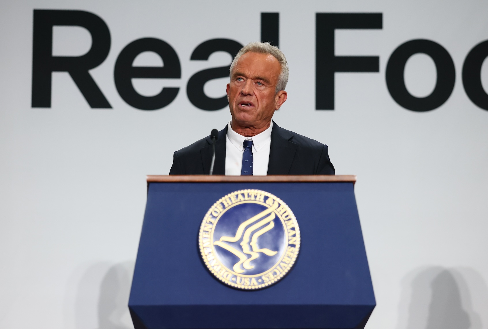 Robert F. Kennedy Jr. speaks during an event to "Celebrate the Implementation of the Dietary Guidelines for Americans" at the Health and Human Services Headquarters on February 11, 2026 in Washington, DC. (Photo by Michael M. Santiago/Getty Images)