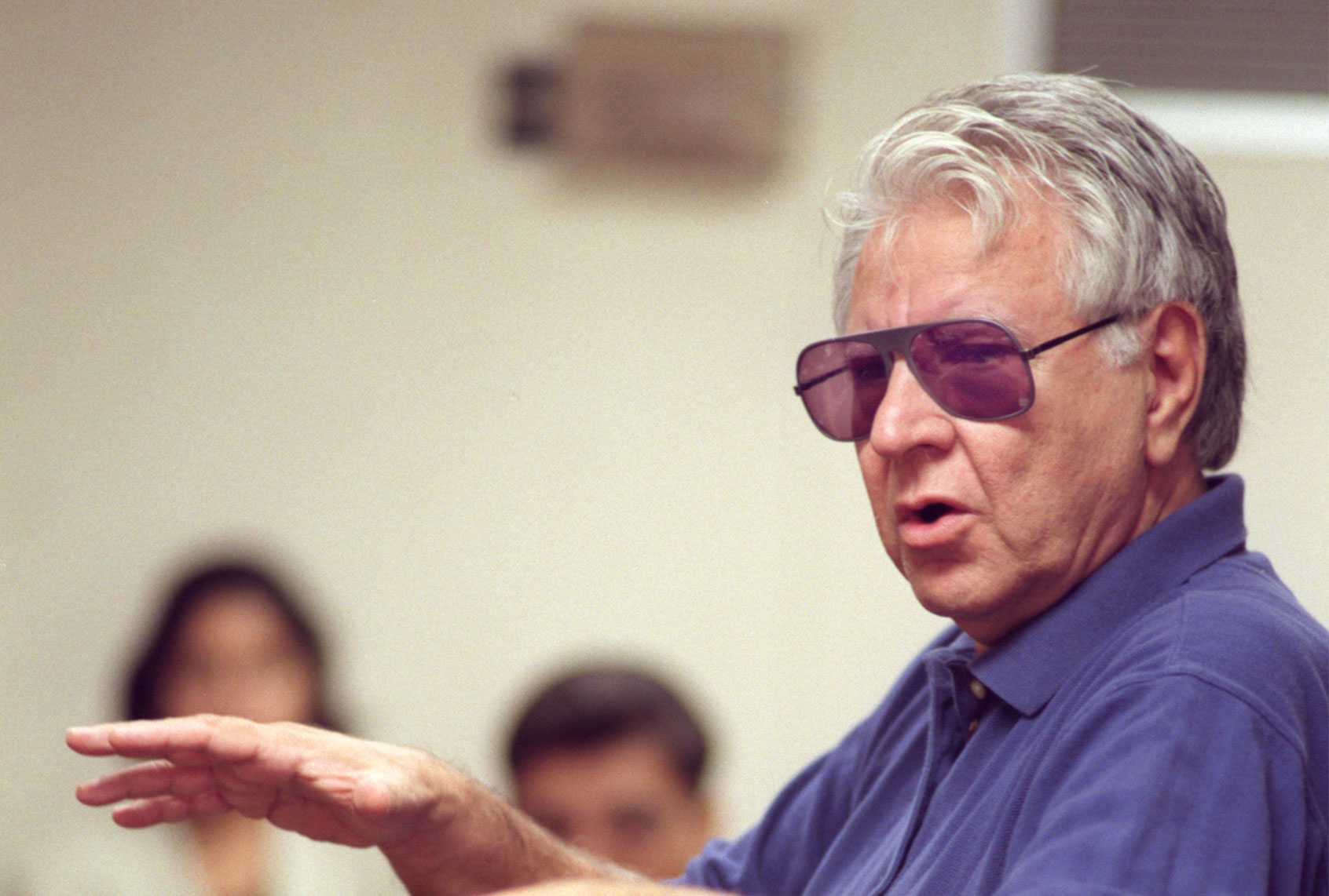 Chicano Studies Professor Rodolfo Acuna teaches his first class back at CSUN after his court victory. (Richard Derk/Los Angeles Times via Getty Images)