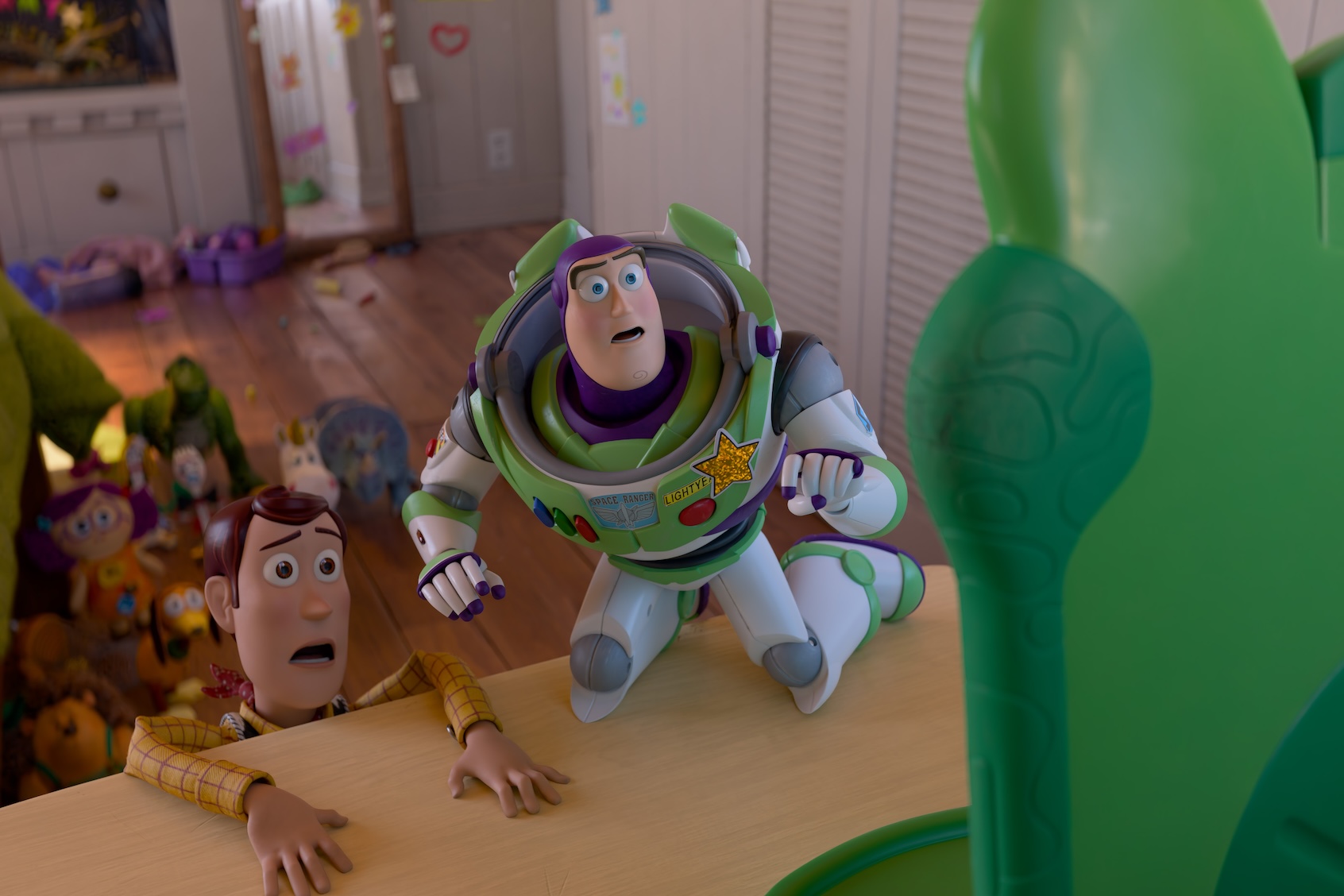 Woody and Buzz Lightyear in Disney and Pixar's TOY STORY 5. (Photo courtesy of Pixar. )