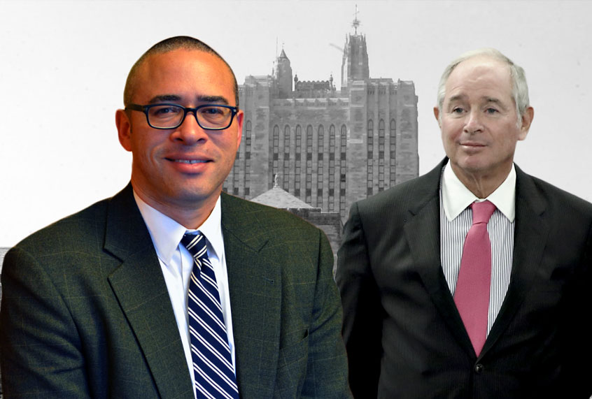Jonathan Holloway and Stephen Schwarzman (AP Photo/Getty Images/Yale Daily News/Julia Henry)
